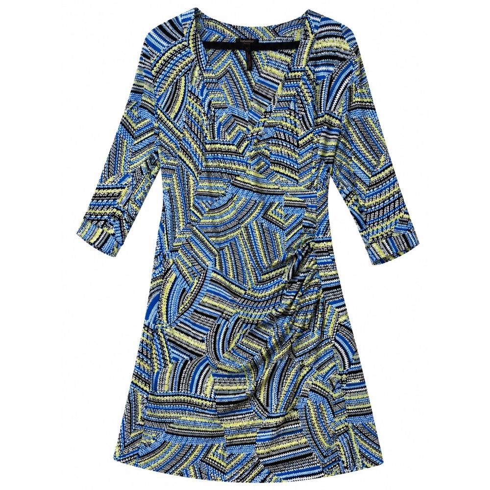 Laundry by Shelli Segal Women's Wrap Dress Geometric Blue Black Design, Size L
